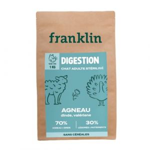 Franklin – Croquettes pour Chat Sensible – Gamme Bien-Être – avec 70% d'agneau et de Dinde – sans céréales – Digestion Facile – Taille 10 mm – 1 kg (Franklin Pet Food, neuf)