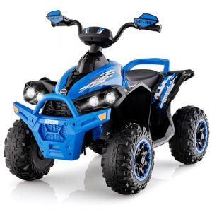 COSTWAY Quad Electrique 12V Enfants avec Panneau de Commande, Voiture Électrique Enfants avec Musique & Lumières LED, Pédale & Klaxon, Démarrage Lent, Charge 35kg pour Enfants de 3-8 Ans (Bleu) (FDS GmbH, neuf)