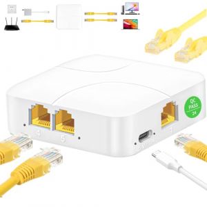 Splitter Ethernet 1 vers 4,1000Mbps Switch 4 Ports Network LAN RJ45 1 à 4 Connecteurs,Multiprise Ethernet pour Les Ordinateurs Les Routeurs et Les Décodeurs pour câbles Cat5/5e/6/7/8 (Amanka-EU, neuf)