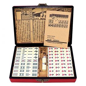HUIOP Mahjong numéroté Chinois Ensemble 144 tuiles Mah-Jong Set Jouet Chinois Portable avec boîte,Jeu de Mah-Jong (minimin, neuf)