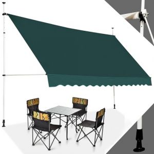 RELAX4LIFE Store Banne Manuel sans Perçage, Auvent Balcon Rétractable avec Manivelle, Tissu Oxford Anti-UV Imperméable, Hauteur Réglable 2-3 M, Store Banne pour Porte Fenêtre (Vert,350 X 125 cm) (RELAX4LIFE, neuf)