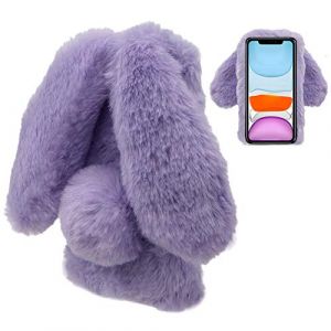 LCHDA Coque Lapin pour iPhone 12 Pro Max 6,7 Pouces, Mignon Peluche Faux Fourrure Oreille Souple Poilu Doux Silicone TPU Pare-Chocs Anti-Choc Anti Poussiere Housse Étui de Protection - Violet (LCHDA-EU, neuf)