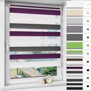 Magiea Store Enrouleur sans Percage Jour Nuit,Rideau Jour Nuit,Protection Solaire,Facile &agrave; Installer,Prot&eacute;ger la Vie Priv&eacute;e,(Largeur du Tissu 75 cm),Blanc-Anthracite-Aubergine,75l x 130L cm (Cheeysl, neuf)