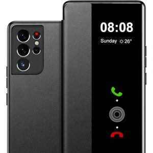 Fciaeytou Coque pour Samsung S21 Ultra Etui &agrave; Rabat pour Samsung Galaxy S21 Ultra Coque Clapet S21 Ultra Protection Case Flip Folio Clear View Cover Mince 360 Full Body Antichoc Housse 5G/6.8" (Noir) (ZhuChuangYouSuJiaoZhiPinYouXianGongSi, neuf)