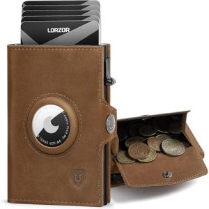 LORZOR Porte Carte Airtag avec Porte Monnaie XXL, Portefeuille Homme Cuir Véritable, Porte Carte Homme pour 10 Cartes, Portefeuille Airtag Blocage RFID, Porte Carte Bancaire avec Compartiment à Billet (ReturnRate, neuf)