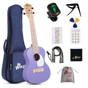 Winzz Ukul&eacute;l&eacute; Enfants Concert Ukul&eacute;l&eacute; Adulte Kit D&eacute;butant 23 Pouces avec 9 Accessoires, Petit D&eacute;butant Guitare Enfant 4 Cordes (Color : Violet, Bois) (AILEEN Music, neuf)