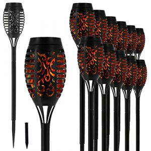 Lot de 12 torches solaires &agrave; LED - Hauteur : 50 cm - Effet flamme - 7 LED SMD - Piquet de sol - Lampe de d&eacute;coration de jardin (1 lot de 12 torches solaires LED de 50 cm) (MC-Trend-Handels GmbH, neuf)