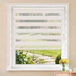 Buseu Store Enrouleur Jour Nuit sans Per&ccedil;age, Installation Facile par Clips, Rideau Occultant et Translucide pour Fen&ecirc;tre ou Porte, Lin, 85l x 110L cm (Largeur du Tissu 85 cm) (Anduni, neuf)