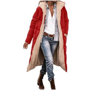 RLEHJN Manteaux Femme D'hiver Manteau Polaire Femme Long Zipp&eacute; Parka R&eacute;versible Hiver &Agrave; Capuche Doudoune Puffer Hiver Doubl&eacute; Polaire Vestes Chaud Fausse Fourrure Long Laine Outwear Avec Poches (⭐⭐⭐⭐⭐RLEHJN, neuf)