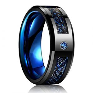 HCMA Bague de Mariage en Acier Titane 8 mm pour Hommes Femmes Punk Celtique Dragon Bleu Rouge Bague en Fiber de Carbone AAA CZ Incrustation Bande de Mariage (Under the Tree, neuf)