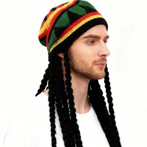 Perruque Rasta avec Bonnet pour Homme & Femme &ndash; Bonnet de Reggae avec Dreadlocks Int&eacute;gr&eacute;es &ndash; D&eacute;guisement Jama&iuml;cain pour Carnaval, Halloween, F&ecirc;tes &agrave; Th&egrave;me & Festivals &ndash; Unisexe (NANJIAWAN, neuf)