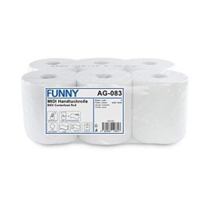 Funny rouleaux essuie-main, devidage central, 20 cm, 2-couche, blanc, 6 rouleaux (J&S Medical Shop, neuf)