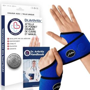 Orthese Poignet Infusée de Cuivre Conçue par des Médecins, Attelle Poignet Gauche et Droit, Protege poignet/Orthese Pouce, Support de Nuit pour Femmes Hommes [Bleu, Paire] (Better Living EU, neuf)