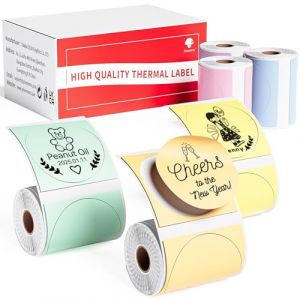 Phomemo M110/M221/M220/M120/M200 Étiquettes autocollantes rondes colorées 50 x 50 mm, 6 rouleaux de papier d'étiquette thermique, 140 étiquettes par rouleau (bleu/rose/kaki/vert/jaune/violet) (phomemo, neuf)
