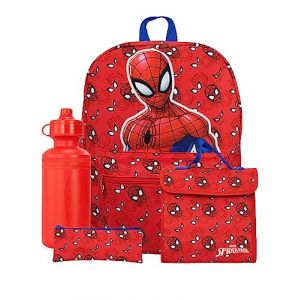 Marvel Sac a Dos Spiderman Sac à Dos, Bouteille, Sac Lunch et Trousse Crayon | Cartable Spiderman | Rouge (Character FR, neuf)