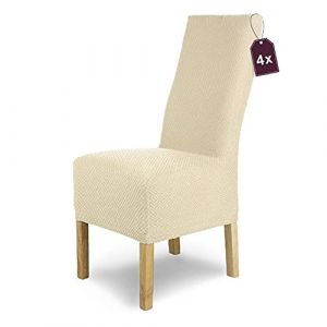 SCHEFFLER-Home Housse de Chaise en Flanelle élastique « Luna-Long » / Lot de 4 / crème/Housses de Chaise pour chaises de balançoire/Housse Extensible (SCHEFFLER-HOME, neuf)