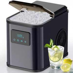 KeeGone Machine à glaçons en acier inoxydable avec écran LED, machine à glaçons et fonction de nettoyage, réservoir d'eau de 2 l, pelle à glace et panier, 2 tailles de glaçons pour cuisine, bureau, (HSTD, neuf)