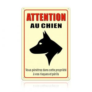 TAKULA 30 * 20CM Plaque Attention aux Chiens, Pancarte Chien de Garde Plaque Chien Portail, Enseignes Extérieures en Métal Imperméables et Antirouille (TAKULA-EU, neuf)