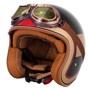 EBAYIN Retro Casque Demi Jet, Casque Jet Vintage, Casque Moto Scooter, Casque Bol Homologué ECE Casque De Protection for Hommes Et Femmes, Casque De Cyclomoteur avec Lunettes(F,S=(55~56cm)) (GAOSHUXIA666, neuf)