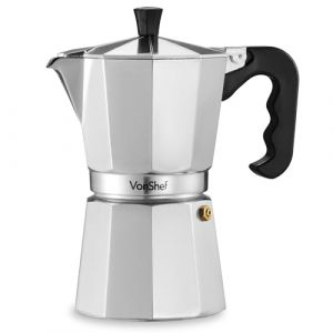 VonShef Cafetière Italienne - Cafetière Moka en Aluminium 6 Tasses - Pour Cuisinière à Gaz et Électrique - 300 ml - Joint et Filtre de Remplacement Inclus (VonHaus EU, neuf)