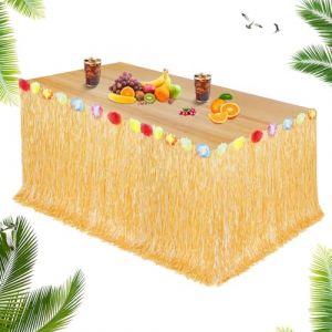 Aomig Hawa&iuml;enne Jupes de Luau Table, 1Pcs 275X75cm Jupe de Table Hawa&iuml;enne avec des Fleurs d'hibiscus Multicolores, D&eacute;coration de F&ecirc;te, Tropical Anniversaire Soir&eacute;es &agrave; Th&egrave;me Hawa&iuml;ennes D&eacute;coration (Yadark, neuf)