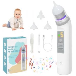 Mouche BeBe Electrique 5 Vitesses, Mouche BeBe 3 Têtes Silicone SOARFLY, Mouche bébé Faible Bruit , Mouche BéBé électrique avec Musique Lumière, Rechargeable par USB , Étanche (Gris) (Hourong-eu, neuf)