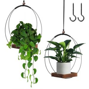 Qivine 2 Pièces Pots de Fleurs à Suspendre, 30CM Suspension Plante Exterieur avec Socle en Bois et Crochet, Jardiniere Suspendue pour Balcon, Jardin, Terrasse, Fenêtre ou Porche (Gartwan, neuf)