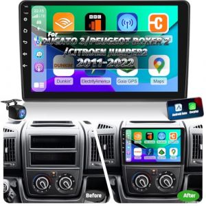 NHOPEEW Autoradio 2G+64G pour Ducato 3/Peugeot Boxer 2/Citroen Jumper2 2011-2022 - Carplay et Android Auto sans Fil - Autoradio 9 Pouces avec WiFi, &eacute;galiseur, GPS, FM RDS et cam&eacute;ra de recul AHD (Tianju-EU, neuf)