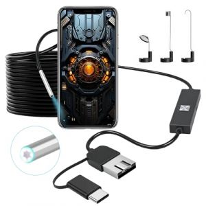 Camera Endoscopique, 3 en 1 Camera Inspection Canalisation avec 6 Lumi&egrave;res LED, 1080p Endoscope Cam&eacute;ra, Cam&eacute;ra D'inspection Endoscopique pour R&eacute;paration Auto & Plomberie, 1 M&egrave;tre De Fil Souple (ALFAXCELE, neuf)