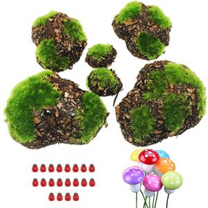 Woohome 36 PCS Artificielle Moss Rocks Mousse Artificielle Rocks Décoratifs, 6 PCS Sciure Artificielles en Mousse Moss et Simulation Coccinelle, Champignon DIY pour Décoration de Jardin Vert (CXiong, neuf)
