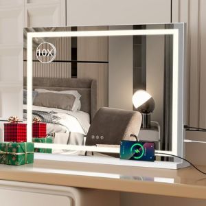 YU YUSING Miroir de Maquillage Hollywood avec Éclairage, Miroir Hollywood LED 80 x 56 cm, 3 Températures de Couleur, Grand Miroir Cosmétique Miroir de Table avec Interrupteur Tactile USB (YuSing, neuf)