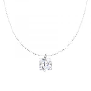 vissen Carr&eacute;e Collier Fil Transparent Argent 925 Zirconia Collier Invisible Femme R&eacute;glable Cadeau (vissen, neuf)