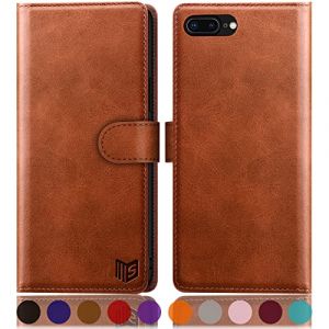 SUANPOT Etui Coque pour iPhone 7 Plus/8 Plus 5,5 Pouces [RFID Blocage] [Magnétique Protection] Fentes pour Cartes Protection Etui Housse Premium en Cuir PU,Apple 7Plus Etui Portefeuille Brun Clair (KAPRETSOUStore, neuf)