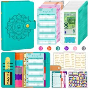 Aocii Classeur Budget Francais A6 Budget Planner, Enveloppe - Motif Unique Carnet Set Avec Classeur, Color&eacute; Pochette Depenses, Feuille, &Eacute;tiquettes, Bleu paon (aciiker, neuf)