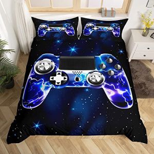 Galaxy Gamepad Housse de Couette Violet Lightning Design Gamepad Parure de Lit 220x240cm pour Enfants Garçons Jeu Vidéo Gamepad Contrôleur de Jeu Parure Housse de Couette Collection Chambre 3Pcs (Bofanshangmao, neuf)