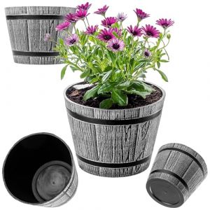 KADAX &Oslash;23 cm &ndash; Pot de Fleurs en Plastique pour int&eacute;rieur et ext&eacute;rieur, Cache-Pot Imitation Bois, Design tonneau &eacute;l&eacute;gant (Gris Clair) (KADAX, neuf)