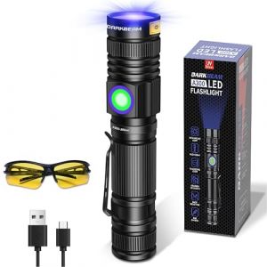 DARKBEAM Lampe Torche UV Lumière Noire 365nm Rechargeable, Mini Lampe de Wood LED Lampe UV, Lampe de poche Ultraviolet pour uv resine, faux billets, détecteur d'urine de chat, avec lunettes uv (Beam of DAKELI, neuf)