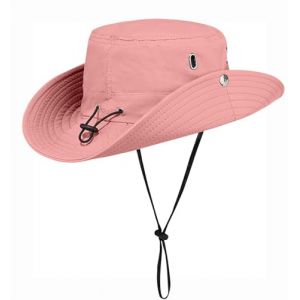 Rayson Chapeau de Soleil Homme Femme d'été Chapeau Bob à Large Bord Extérieur Chapeau de Pêche avec Ficelle Réglable Anti UV Chapeau Boonie pour Adult(Rose) (GTP Shop, neuf)