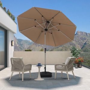 PURPLE LEAF Parasol de Jardin Extérieur Inclinable 2,7 m Rond, Parasol Droit avec Châssis en Aluminium Champagne, Parasol Balcon Toile UPF 50+ pour Jardin Terrasse Patio Piscine, Taupe (PURPLE LEAF, neuf)