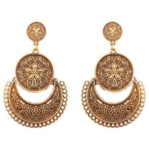 Touchstone Jolies franges et thème floral ethnique boucles d'oreilles chandelier chandelier lune indien du sud lune bijoux de créateur lustre pour femme Or (Touchstone art jewellery, neuf)
