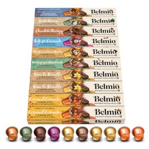 Belmio Capsules Nespresso Compatibles, Pack Toutes les saveurs, Capsules de caf&eacute; moyennement torr&eacute;fi&eacute;es, Intensit&eacute; 6 et 7, Qualit&eacute; belge authentique, 8 variantes de saveurs, 100 unit&eacute;s. (WorldArco, neuf)