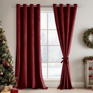 DWCN Rideau Velours Semi-Occultant, 140L X 260H cm Lot de 2, Luxurious Doux Rideau &agrave; Oeillets avec 2 Embrasses, Opaque Thermique Isolant Anti Chaleur Velour pour Chambre, Salon, Rouge Bordeaux (DWCN EU, neuf)