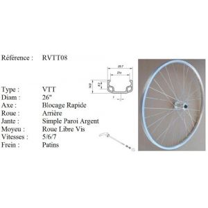 ROVVA - Roue Arri&egrave;re VTT 26 Pouces De Fabrication Fran&ccedil;aise (Etrto : 559X37) - 36 Rayons - Axe Moyeu 10Mm - Serrage Blocage Rapide - 6/7/8 Vitesses - Argent&eacute; (TEKSTREMS, neuf)