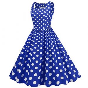 Robe Ann&eacute;e 60 Pin-Up Femme Sexy Col V sans Manche Retro Robe Style 1950's Audrey Hepburn Pin-Up Rockabilly Elegante Polka Dot Trap&egrave;ze Vintage Robes Swing Robe De Bal F&ecirc;te C&eacute;r&eacute;monie Mi Longue (Blingko, neuf)