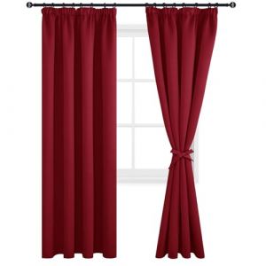 DWCN Rideau Noel Rideau Occultant Galon Fronceur avec Cravates 140x245cm, Rideau Salon Rideau Thermiques Rideau Thermique Isolant Anti Froid Intérieurs pour Cuisine Salon Chambre, 2 Pièces, Rouge (DWCN EU, neuf)