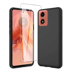 JDXHFF Coque Compatible avec Motorola Moto G04 4G / Moto G24 4G / Moto G04S / Moto E14 (6.56") Noir Housse et Verre tremp&eacute; &eacute;cran Film Protecteur - &Eacute;tui Souple Silicone TPU Case Cover Black (LIUHELIN, neuf)