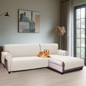 BellaHills Housse Canape d'angle,Housse Canape 3 Places avec Accoudoirs,Protege Canape Impermeable,Housse Meridienne Côté Droit Forme de L 247CM,Blanc Ivoire (BellaHills, neuf)