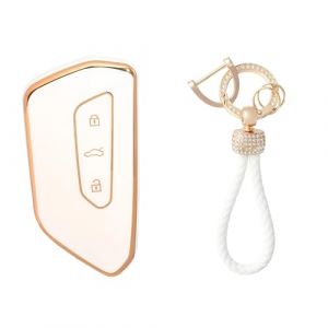 OFFCURVE Coque Cle avec Porte Clef Couvre Cl&eacute; Cache Clef, Etui a Cles &Eacute;tui &agrave; Cl&eacute;s Voiture pour VW Golf 8 GTE GTI ID.3 ID.4 Seat Leon Tarraco Ateca Skoda Octavia Cupra Formentor Born (OFF CURVE EUR, neuf)