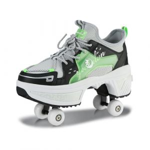 Chaussures à roulettes pour garçons et Filles, Patins à roulettes avec 4 Roues rétractables, Patins à roulettes et Baskets 2 en 1, pour Enfants et Adolescents (Vert, 40) (LiDe Technolojy, neuf)