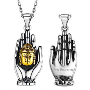 FaithHeart Pendentif Bouddha Amulette Personnalisable Collier Homme en 18K Or Argent 925 Pendentif Tête de Bouddha Bijoux Prénom Personnalisé Amulette Unisexe (FaithHeart Jewellery, neuf)
